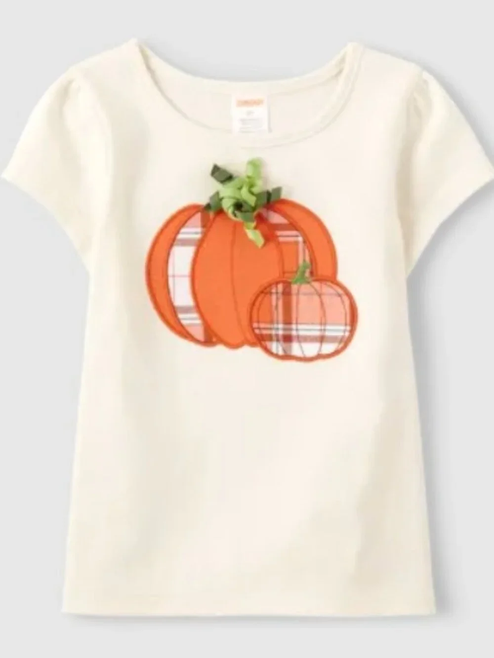 Gymboree Girls Size 7 Ivory Plaid Pumpkin Short Sleeve Top T-shirt Fall